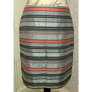 Banana Republic silver metallic, gray, & pink striped pencil skirt, ladies' sz 8